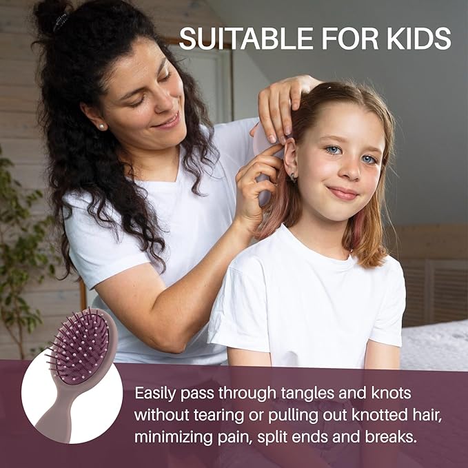 RHOS Mini Hair Brush for Women,Men and Kids-Travel Size Hair Brush for Purse,Pocket,backpack-Small Cushion Paddle Brush with Soft Bristles-Mini Detangler Brush for All Hair Types(1 Pack-Purple)