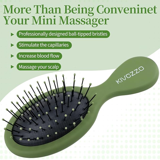 2-Pack Kids Mini Hair Brush for Detangling, Gentle Travel Hairbrush for Girls, Boys & Women, Portable Detangler for Wet & Dry Hair, Compact for Purse & Backpack (Pink and Green)