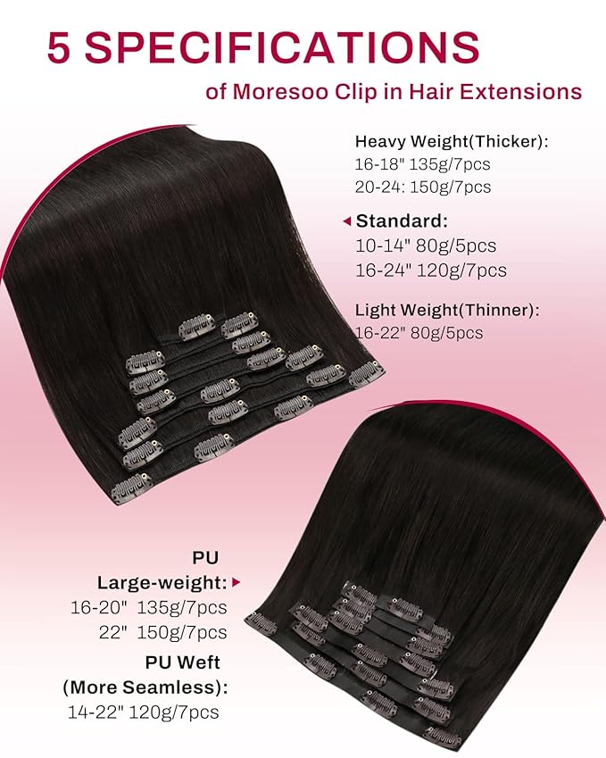 Moresoo Seamless Clip in Hair Extensions Human Hair Dark Brown Hair Extensions Clip in Real Human Hair Dark Brown Pu Weft invisible for Women Thick And Long for Daily 135g/7pcs 18 inch