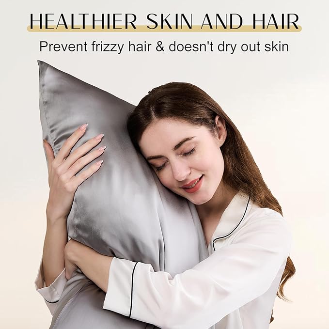 ZIMASILK Upgraded 100% Pure Mulberry Silk Pillowcase for Hair and Skin Silk Pillow Cases with Reinforced Hidden Zipper, More Soft & Durable Highest Grade 6A Silk, Gift Box 1Pc (Queen 20"x30", Grey)