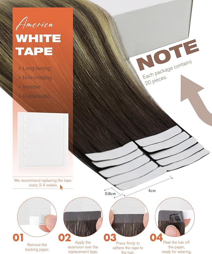 Sunny Hair Tape in Hair Extensions Human Hair Brown Balayage Blonde Tape in Extensions 24 Inch Real Hair Extensions Tape in 20Pcs 50g