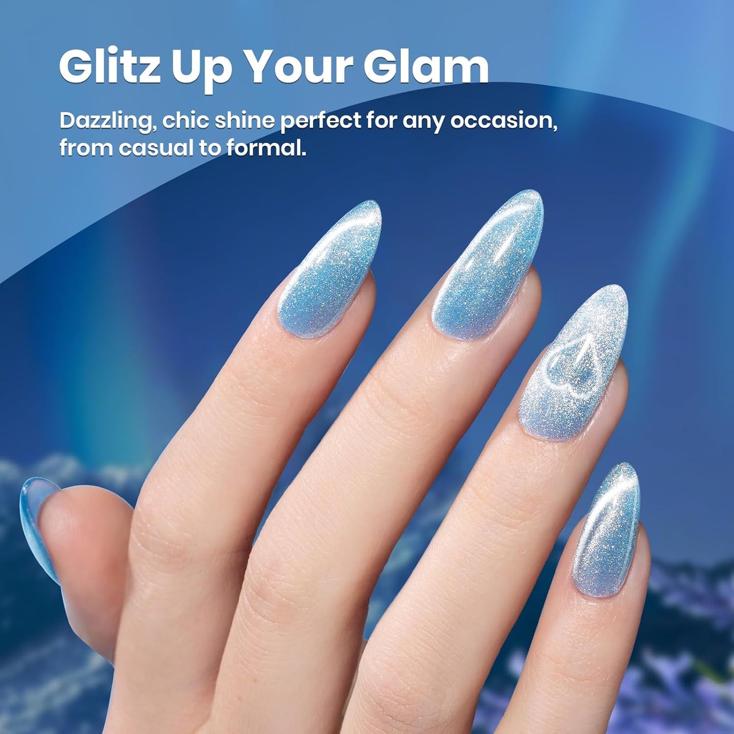 Beetles Blue Cat Eye Gel Polish, 15ML Light Blue Cat Eye Glitter Gel Polish with Magnet Soak Off UV Shimmer Velvet Gel Arctic Aurora Series French Nail Art Design Manicure Gifts for Women