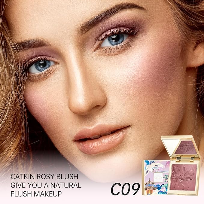 CATKIN Cheek Powder Blush Baked Pink Makeup Blusher Creamy Light Weight Long Lasting Natural flush Finish10g (C09 Midnight)