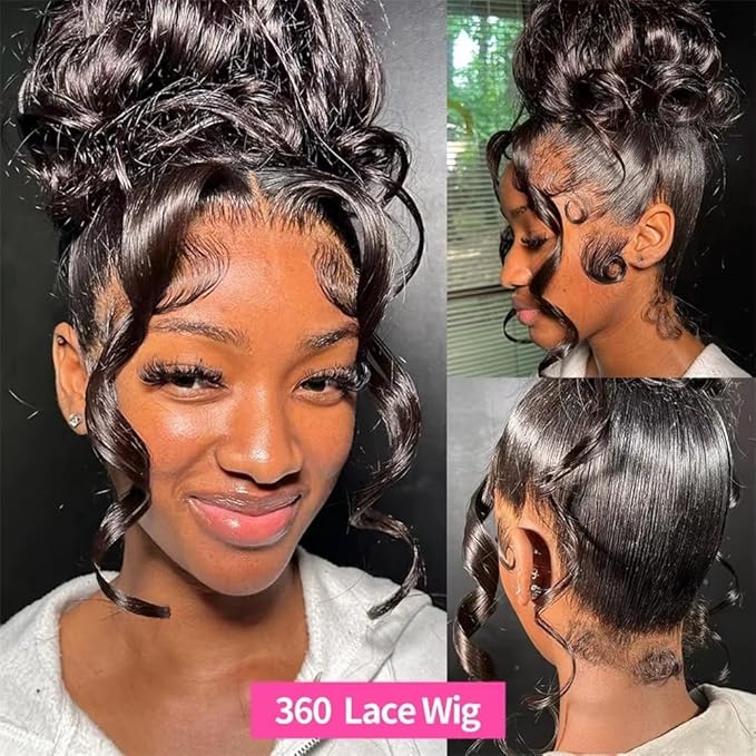 Hidden Strap Invisi Strap Straight 360 Glueless Wigs Human Hair Pre Plucked Pre Bleached Brazilian Virgin Wig With Drawstring 250 Density HD Full Lace Front Wigs Human Hair 16Inch