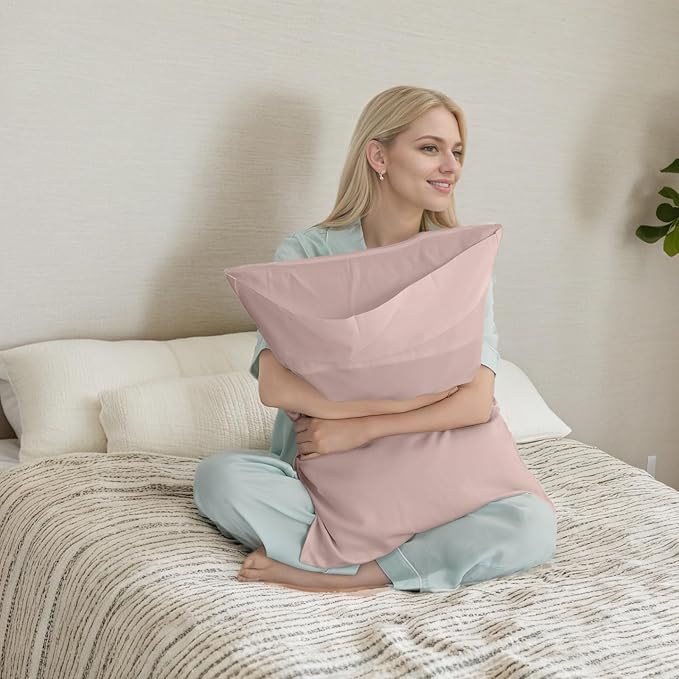 TELUS Pink Pillow Cases Standard Size 2 Pack, Bamboo Rayon Cooling Pillowcases with Envelope Closure, Cool Breathable Pillow Cover for Hot Sleepers & Night Sweats, 20x26 inch