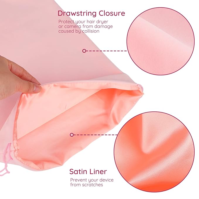 Satin Flannel Storage Bag, Segbeauty 11.8*15.7in Large Velvet Drawstring Pocket Sundries Storage Sack Sports Equipment Bag for Diffuser Hair Dryer Accessory Curling Iron Hair Straightener Clothes Pink