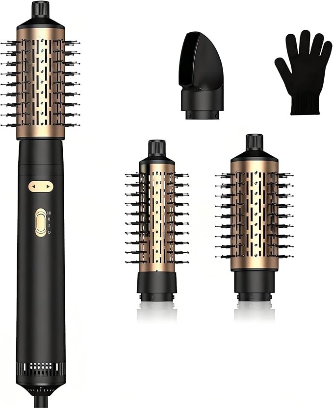 Hair Dryer Brush, 4 in 1 Rotating Round Hot Air Spin Brush Set Negative Ionic Professional Blow Dryer with Detachable Brush(2" & 1.5"), 3 Heats and 2 Speeds Rotating Blow Dryer Brush