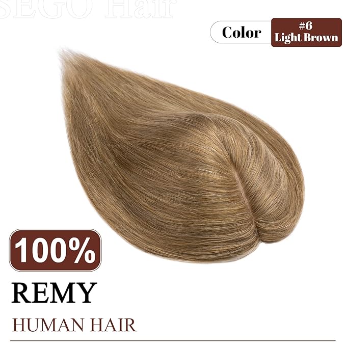SEGO Real Human Hair Topper for Women, No Bangs Hair Topper with Anti-Slip Clips (18 Inches Light Brown)