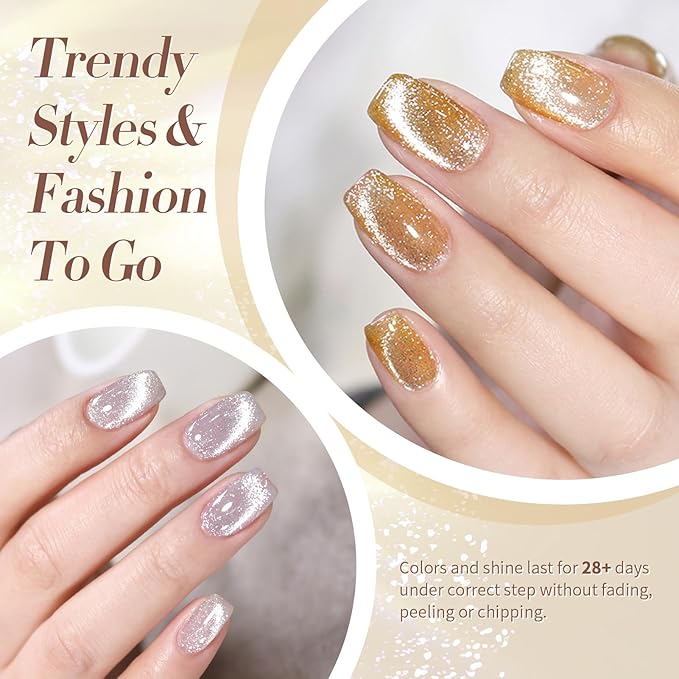 Born Pretty Cat Magnetic Eye Gel Nail Polish Reflective Glitter Gel Polish Red Silver Champagne Gold Glitter Gel Nail Polish 6PCS Set