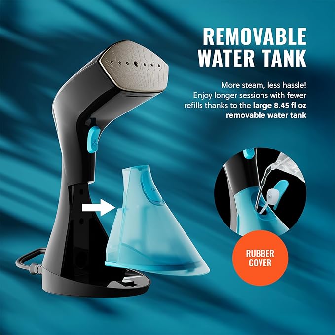 PurSteam Handheld Garment Steamer for Clothes – Powerful Wrinkle Remover with 3 Steam Settings, Large Removable Water Tank, and Fast Heat-Up – Portable Fabric Steamer for Home & Travel