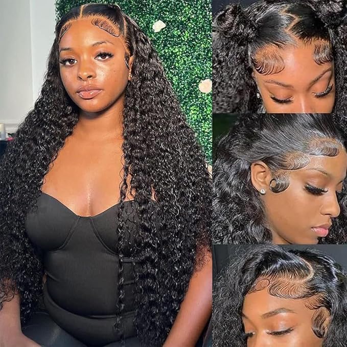 26 Inch 13x6 Deep Wave Lace Front Wigs Human Hair 250% Density HD Lace Frontal Wigs Human Hair Glueless Deep Curly Wigs for Women Pre Plucked Glueless Wigs Natural Color