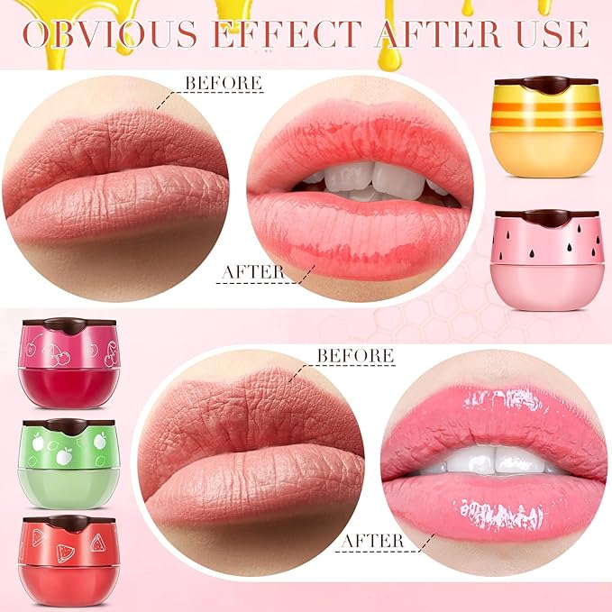 12 Pcs Bee Lip Balm Honey Pot with Brush Propolis Lip Mask Overnight, Moisturizing Hydrating Lip Sleeping Mask Prevention Dry and Cracked(Honey+Strawberry+Watermelon+Apple Lime+Cherry)