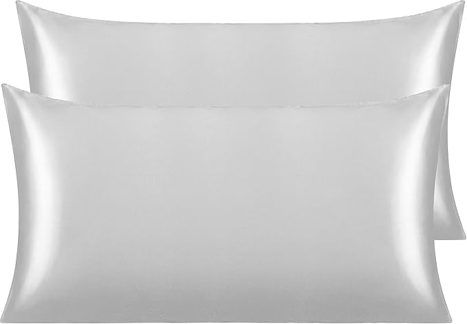 NTBAY 2 Pack Satin King Pillowcases for Hair and Skin, Luxurious and Silky Pillow Cases with Envelope Closure, 20x40 Inches, Silver Grey