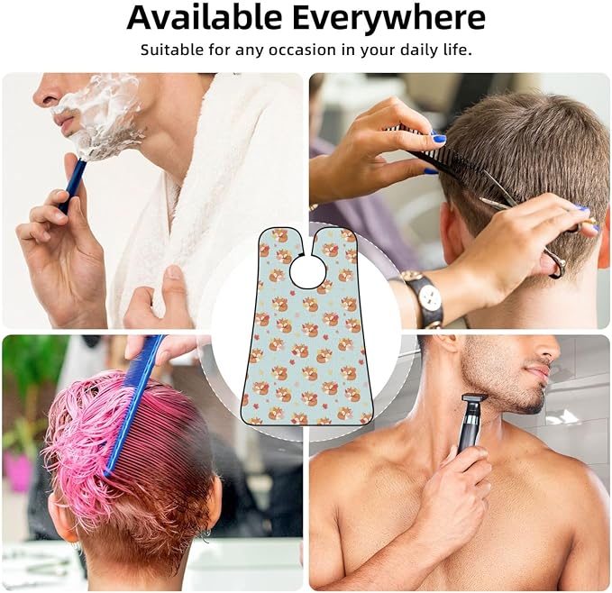 Waterproof Beard Trimming Bib, Non-Stick Hair Catcher for Men Shaving, Grooming Apron for Husband Dad, Fall Maple Leaves Autumn Foxes Shave Bib
