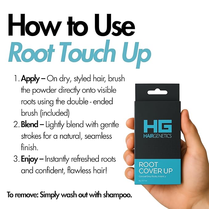 Hair Genetics Root Touch Up Hair Color Root Cover Up with Double-Ended Brush for Hair Color for Gray Hair Coverage - Portable Hair Powder Solution for Quick Gray Coverage (Medium Brown, 6g)