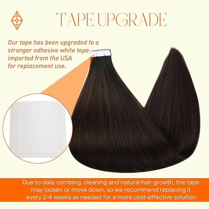 Full Shine Brown Hair Extensions Invisible Tape in Hair Extensions Human Hair 28Inch 40PCS Color 2 Dark Brown 100Gram Seamless for Daily Wear Adhesive Long Double Sided Add Length