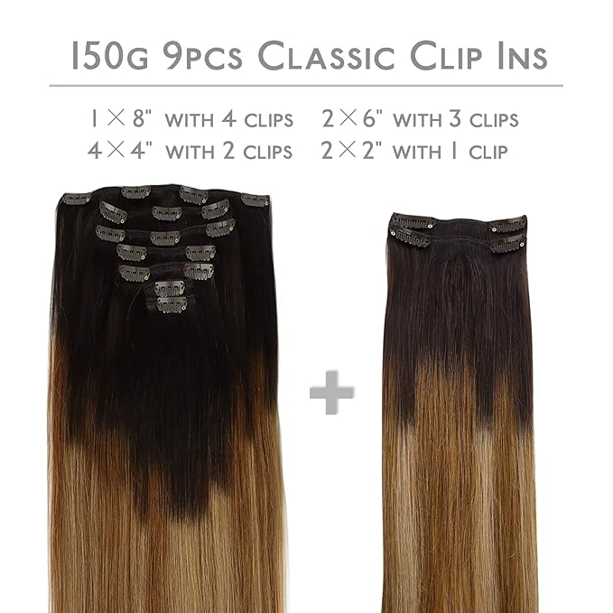 WENNALIFE Clip in Hair Extensions, 150g 24 Inch 9pcs Highlight Dark Brown to Chestnut Brown and Dirty Blonde Human Hair Extensions Thicker Clip in Hair Extensions Real Human Hair Clip Set Double Weft