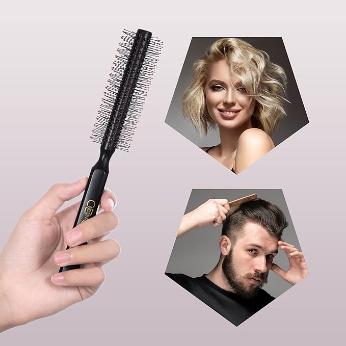 PERFEHAIR Small Round Hair Brush for Blow Drying Short, Thin, Fine Hair, Wooden Styling Blowout Roller Hairbrush with Soft Nylon Bristles, Both for Men & Women, 1.4 Inch