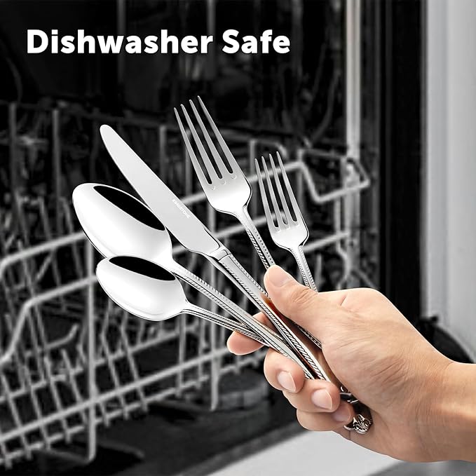 KINGSTONE Silverware Set, 20-piece 18/10 Stainless Steel Flatware Set Cutlery Set for 4, for Kitchen, Home, Wedding, Party, Mirror Polished and Dishwasher Safe, Featured Gifts
