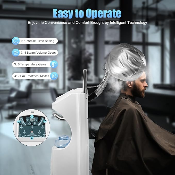 650W Professional Salon Hair Steamer Rolling Stand, Hair Color Processor with Display Screen, Suitable for Beauty Salons, Hair Salons, and Home Use