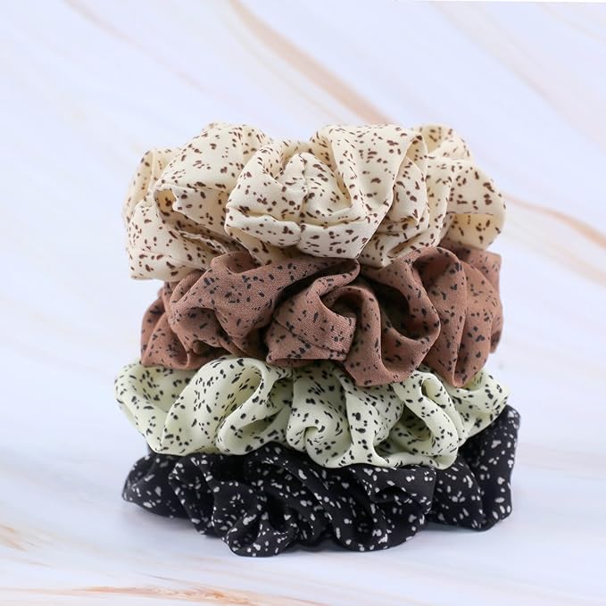 IVARYSS Extra Large Scrunchies for Women's Hair, Premium Satin Soft Jumbo Scrunchy, XL 6 inch Big Elastic Thick Band Hair Accessories, 4 Pack, Dots