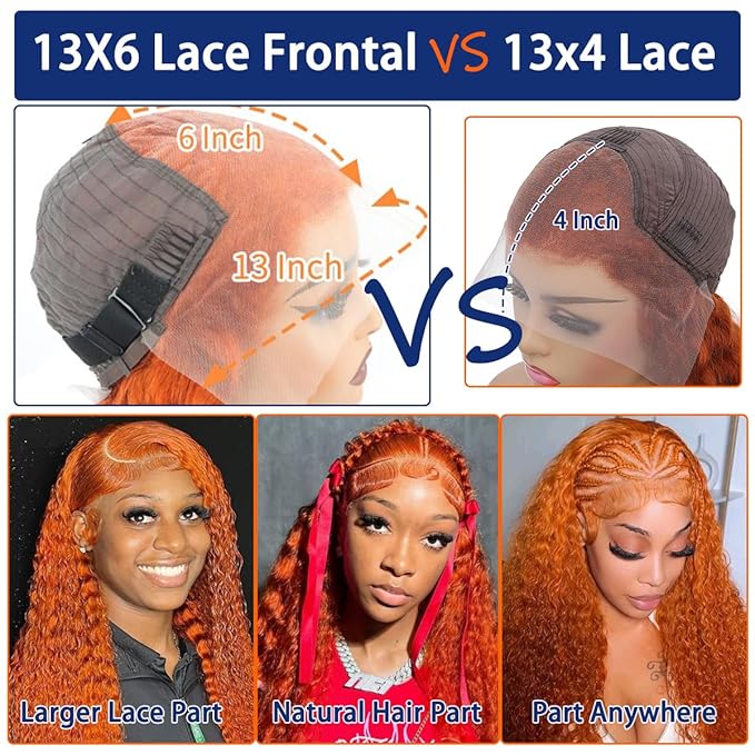 Ginger Orange Lace Front Wigs Human Hair Pre Plucked Deep Curly 13x6 HD Lace Frontal Wigs Glueless Colored Wig 210% Density 30Inch