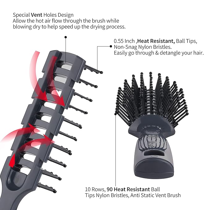 PERFEHAIR Vented Hair Brush for Blow Drying, Styling Women & Men's Long Short, Thin, Thick, Dry or Wet Hair, Static Free & Heat Resistant Vent Hairbrush
