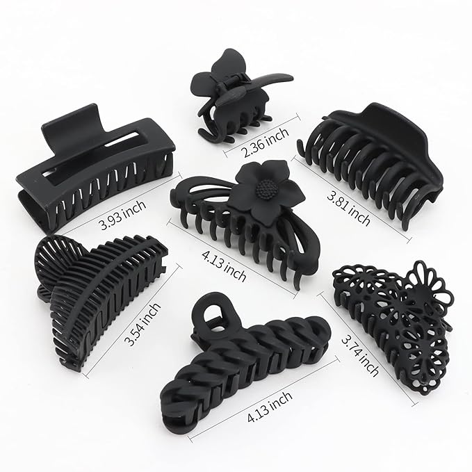 SEVEN LUCKY LIGHT Hair Clips for Women,7 Pcs Different Sizes and Styles Claw Clips,Black Hair Clips for Thick Hair,Thin Hair