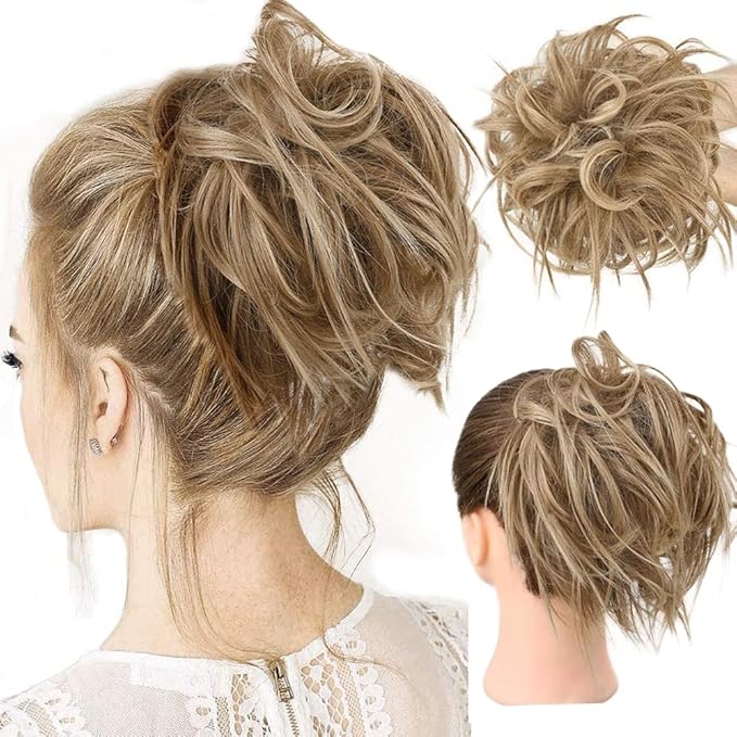 HMD Tousled Updo Messy Bun Hairpiece Hair Extension Ponytail With Elastic Rubber Band Updo Ponytail Hairpiece Synthetic Hair Extensions Scrunchies Ponytail Hairpieces for Women (12H24)
