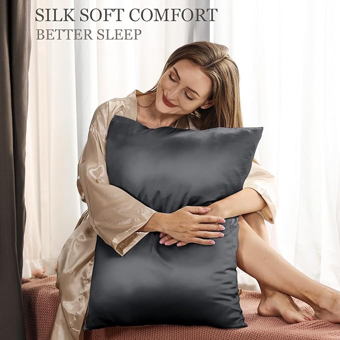 Adubor 100% Silk Pillowcase - Mulberry Silk Pillow Cases, 23 Momme 6A Grade Fibers, Silk Pillow Case for Hair and Skin Health, with Hidden Zipper (Queen 20''x30'', Space Gray, 1PC)