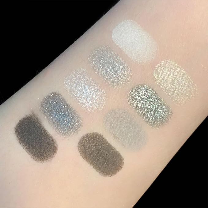 Erinde Black Smokey Gray Silver Eyeshadow Palette, 9 Colors Matte Shimmer Glitter Eye Shadow Makeup Pallet, Highly Pigmented Long Lasting Waterproof, Natural Neutral Shiny Eyeshadow Make Up Palette