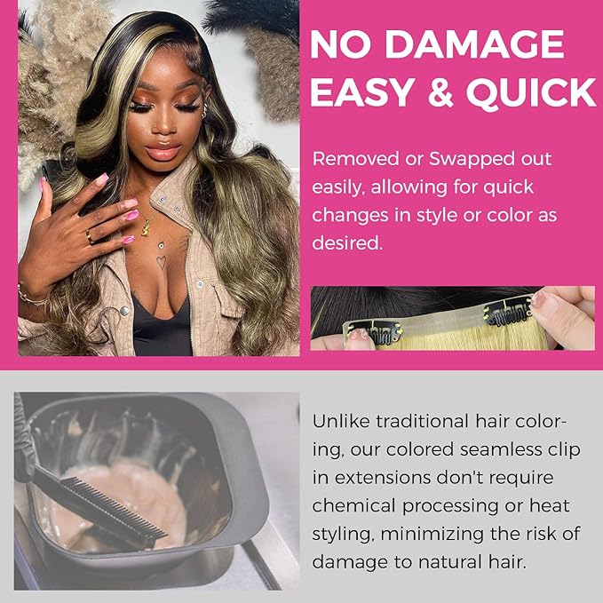 Lashey Clip in Hair Extensions Real Human Hair 4pcs 58g 24 Inch Straight Seamless Clip in Hair Extensions Human Hair Highlights #613 Blonde