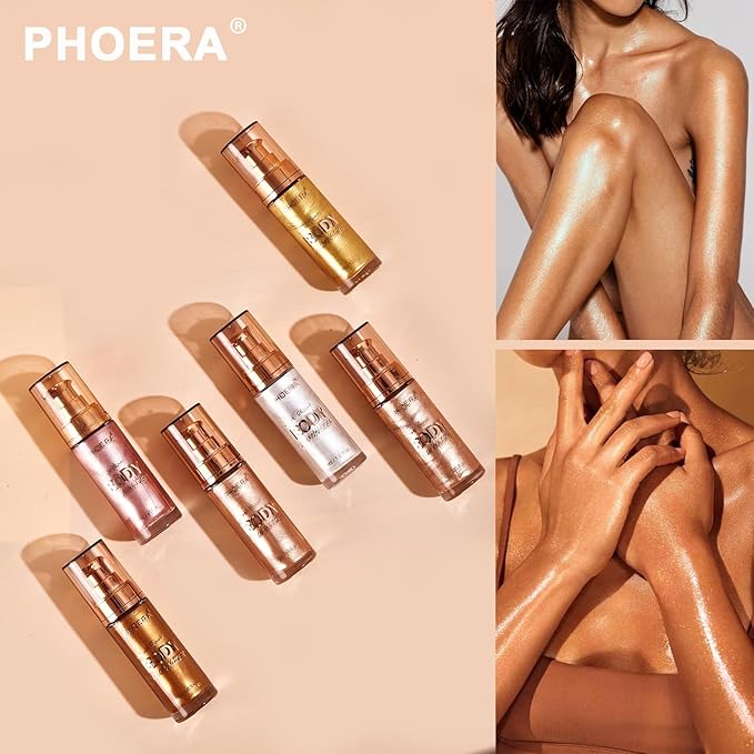 PHOERA Body Luminizer Highlighter, Waterproof Moisturizing and Glow For Face & Body, Face Body Glow Illuminator (104 Sparkle Pink)