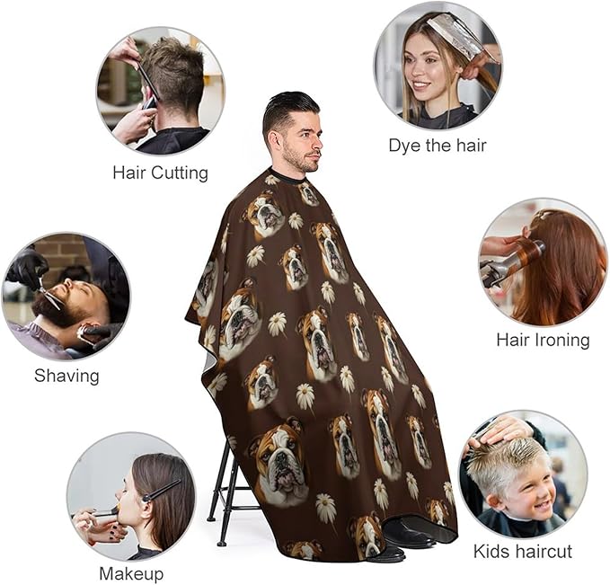 Extra Long Haircut Barber Cape Cover, Hairdressing Apron Funny English Bulldog Hairdressing Gown Cover for Hair Cutting