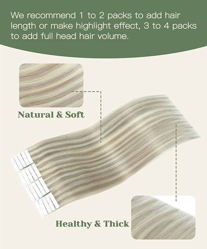SURNEL Injected Seamless Tape in Hair #18P60 Ash Blonde with Platinum Blonde Seamless Tape Ins Upgraded Seamless Remy Invisible Tape in Extensions 16 Inch 20 Pcs 35g(#18P60,16)