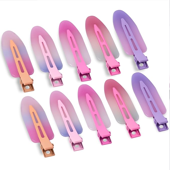 10 Pcs Creaseless No Crease No Bend Flat Hair Clips For Styling Non Slip Makeup Clips For Women Salon Hairstyle,Assorted Purple Pink
