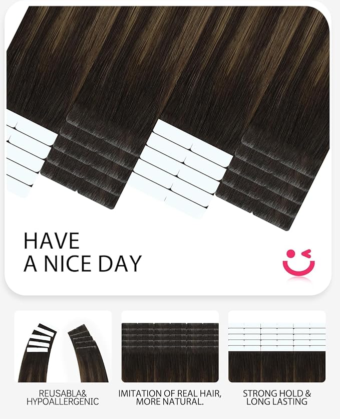 Youngsmile Injection Tape in Hair Extensions Human Hair #2/6/18 Dark Brown to Dirty Blonde 20pcs 50g 22 Inch Injected Tape in Hair Extensions Straight Human Hair Remy Seamless Tape ins (#2/6/18,22'')