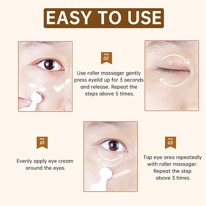 Advanced Snail Peptide Eye Cream for Dark Circles & Puffiness, Snail Mucin Eye Cream with Niacinamide Reduce Wrinkles & Fine Lines, 2 Pcs Under Eye Roller Cream for Moisturizing.