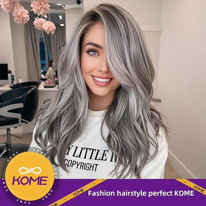 Grey Synthetic Lace Front Wig,13×6 Curly Glueless Wigs for Women Daily Use 22IN（#2/60HL）