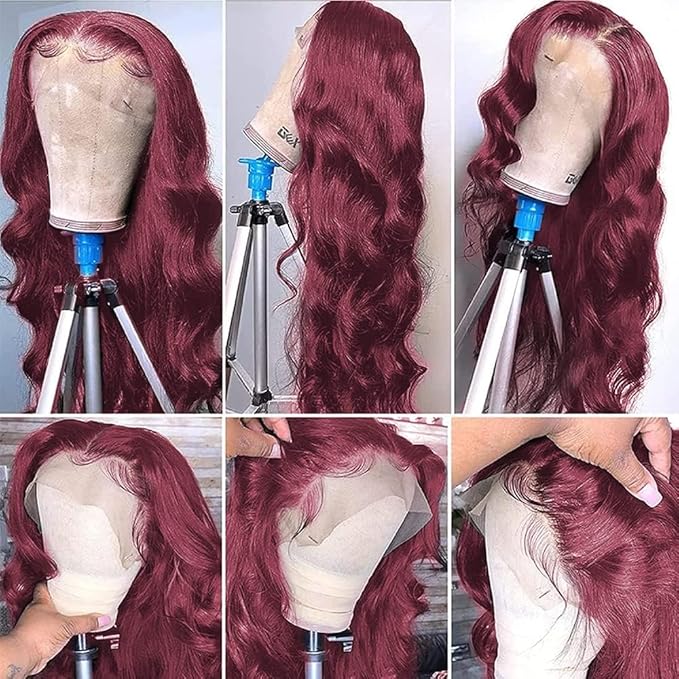 Burgundy Wig Human Hair 13x4 99j Burgundy Lace Front Wigs Human Hair Pre Plucked HD Transparent Lace Frontal Wigs Red Colored Wig 18 Inch