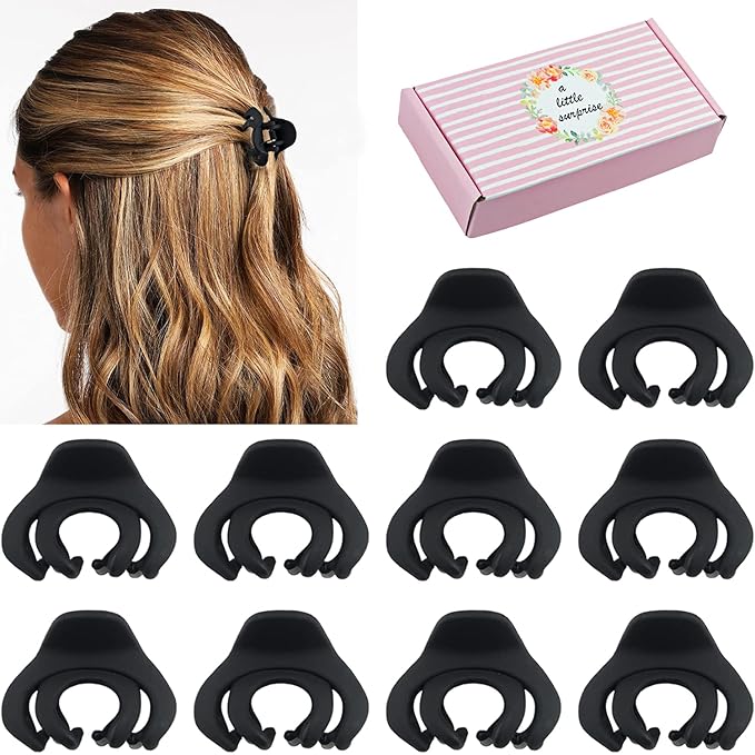 MAORULU Hair Clip, Tiny Octopus Hair Clip for Thin/Medium Thick Hair Women Girls Kids, 1.5 Inch Mini Hair Jaw Clips Matte, 10 Pack with Gift Box (Black)