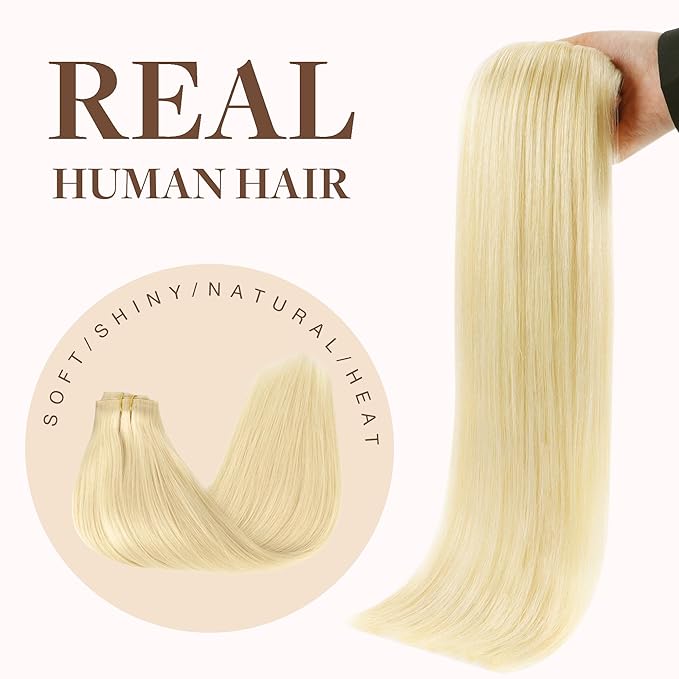 GOO GOO Clip in Hair Extensions Real Human Hair, Remy Human Hair Extensions Clip ins for Women, Natural Human Hair, 18inch 130g 7Pcs, 613R Bleach Blonde