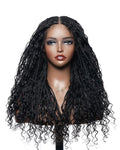 Human Hair Boho Curls Hand-Tied HD Full Lace Wig - 24" Salon-Level Small Box Synthetic Braids (121 Braids, High Density) Pre-Cut Swiss HD Lace, Pre-Plucked, Knotless, Tangle-Free - Black 1B