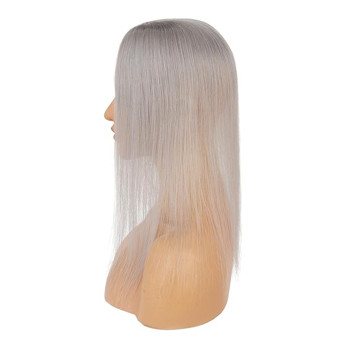Hairro Human Hair Toppers Free Parted, 3.5x4.7" Base Hand-wovened 100% Real Hairpieces, with Invisible Clips-in for Women, for High Hairline/Adding Volume on Top, 12 Inch Grey