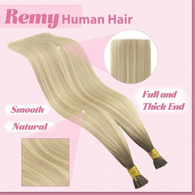 YoungSee I Tips Hair Extensions Real Human Hair Ombre I Tip Extensions Ash Blonde Balayage Platinum Blonde I Tip Extension 18In 60s 50g Itip Hair Extension for Girls