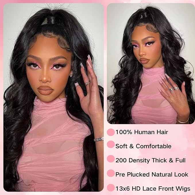 24 Inch 13x6 Body Wave Lace Front Wigs Human Hair 200 Density HD Transparent Lace Front Wigs for Black Women Glueless Frontal Wigs Human Hair Pre Plucked