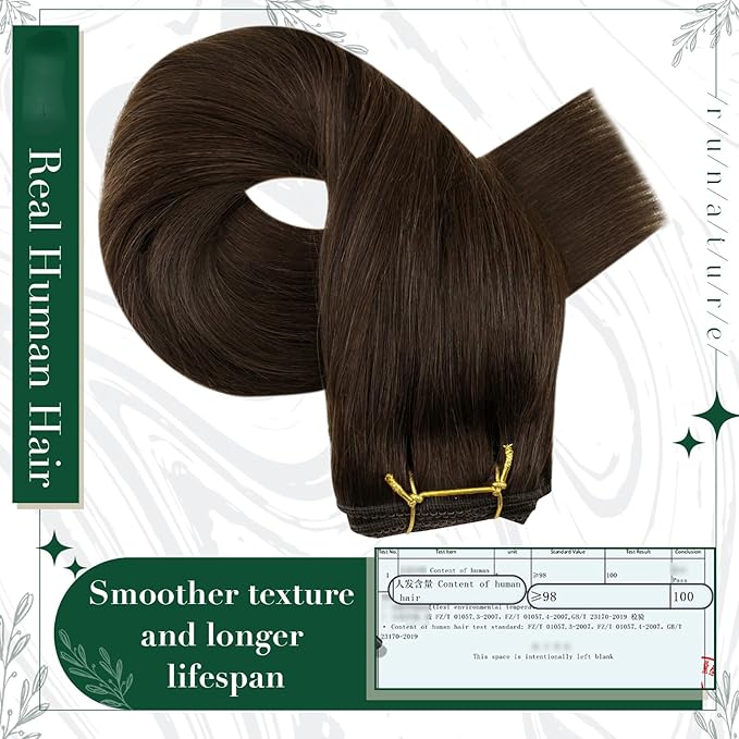 RUNATURE Clip in Hair Extensions Real Human Hair, Brown Hair Extensions Clip Ins, Double Weft Human Hair Clip in Extensions, Remy Natural Hair, Add Hair Length, 18 Inch 50g 3pcs #2 Dark Brown