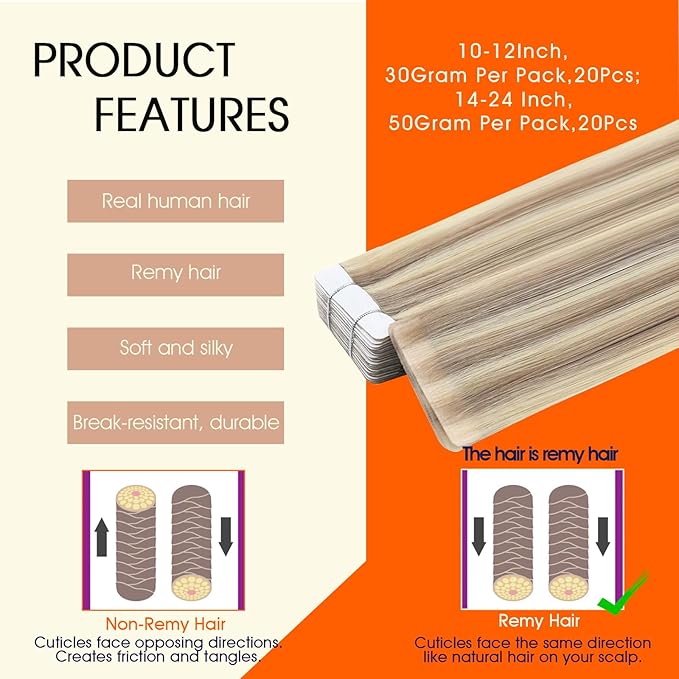 Full Shine Tape in Hair Extensions Injection Human Hair Tape in Extensions Color 18/613 Ash Blonde Injected Reusable Extension Remy Seamless Skin Weft 24Inch 50Gram 20Pcs for Women