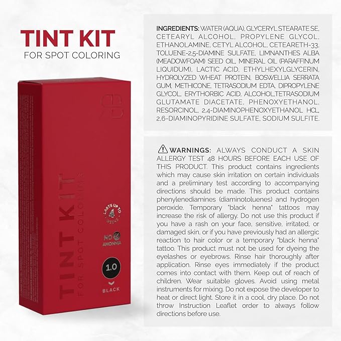 RB RENATA BEAUTY Tint Kit – Cream Hair Dye Kit with Developer and Application Brush for Spot Coloring - Covers Gray Hairs, Smudge-Proof, Long-Lasting Up to 4 Weeks, 20 Applications [Black]