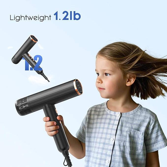 Nicebay Ionic Hair Dryer with diffuser for Curly Hair,1600W &110000RPM High-Speed Brushless Motor for Fast Drying,Professiona Blow Dryer for Women,Low Noise,Lightweight,Lock Function,Travel Home Salon